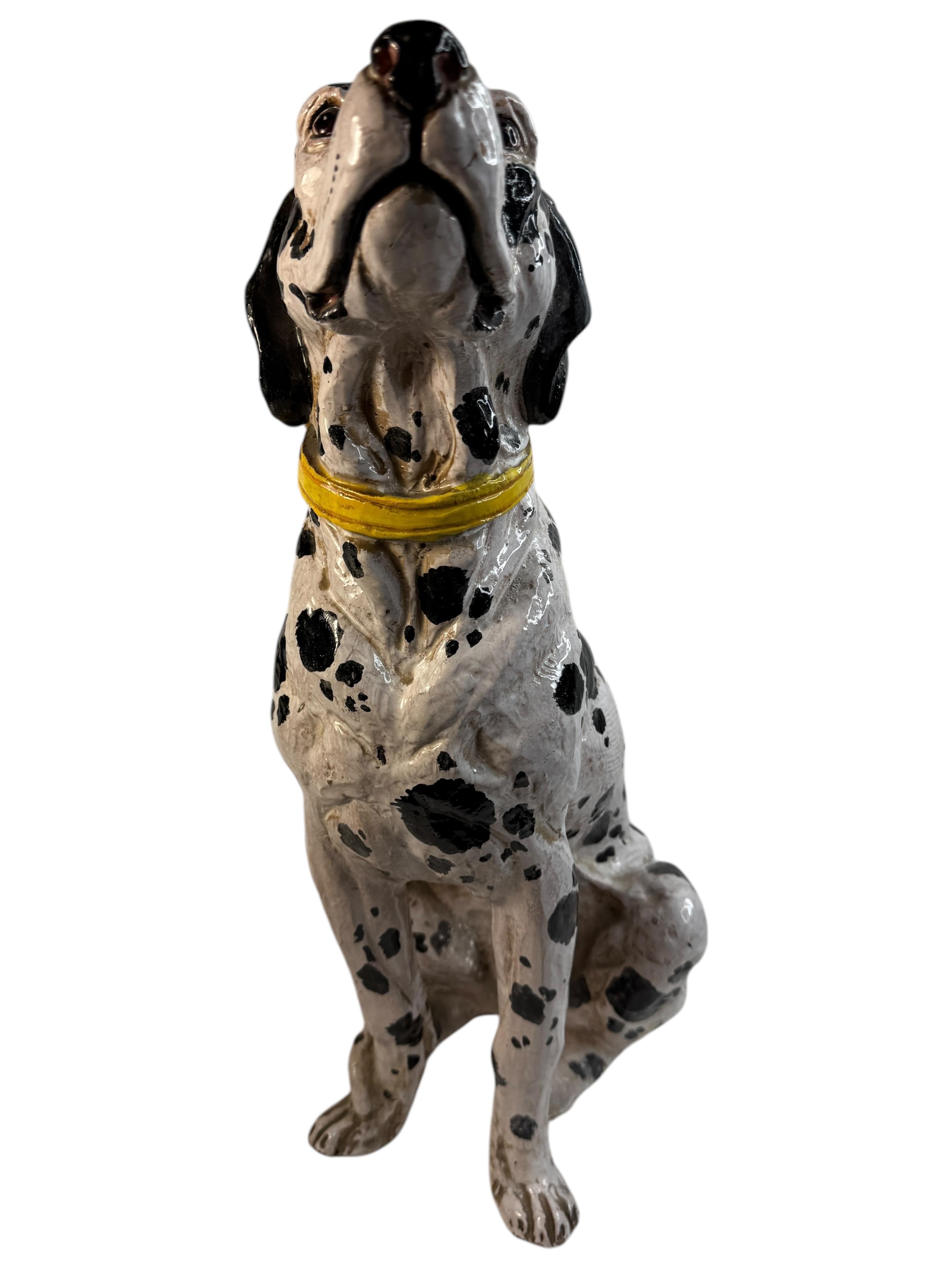 Fatto a mano Statua di cane dalmata italiano in terracotta Vintage, Italia 1960 in vendita