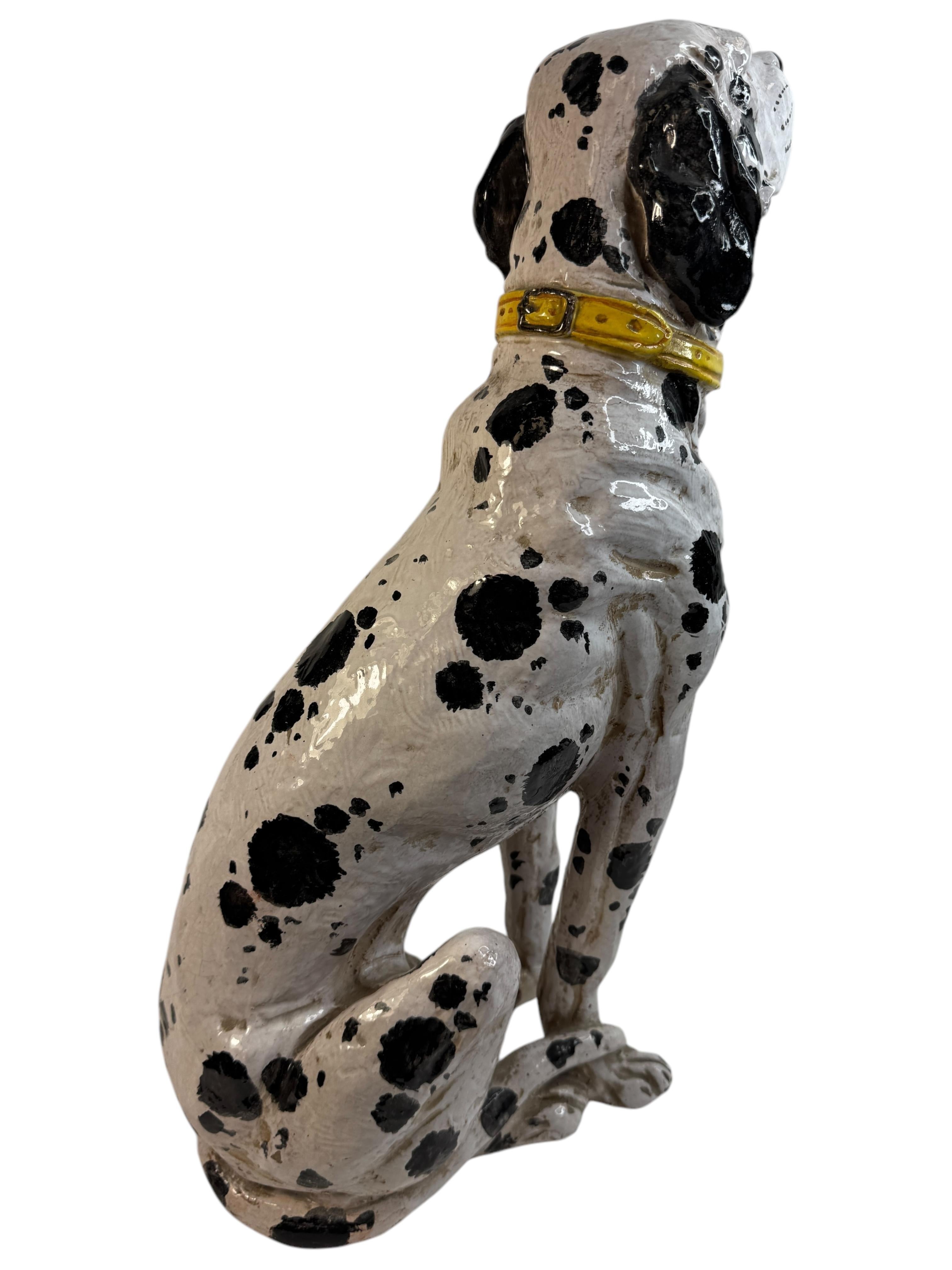 Metà XX secolo Statua di cane dalmata italiano in terracotta Vintage, Italia 1960 in vendita