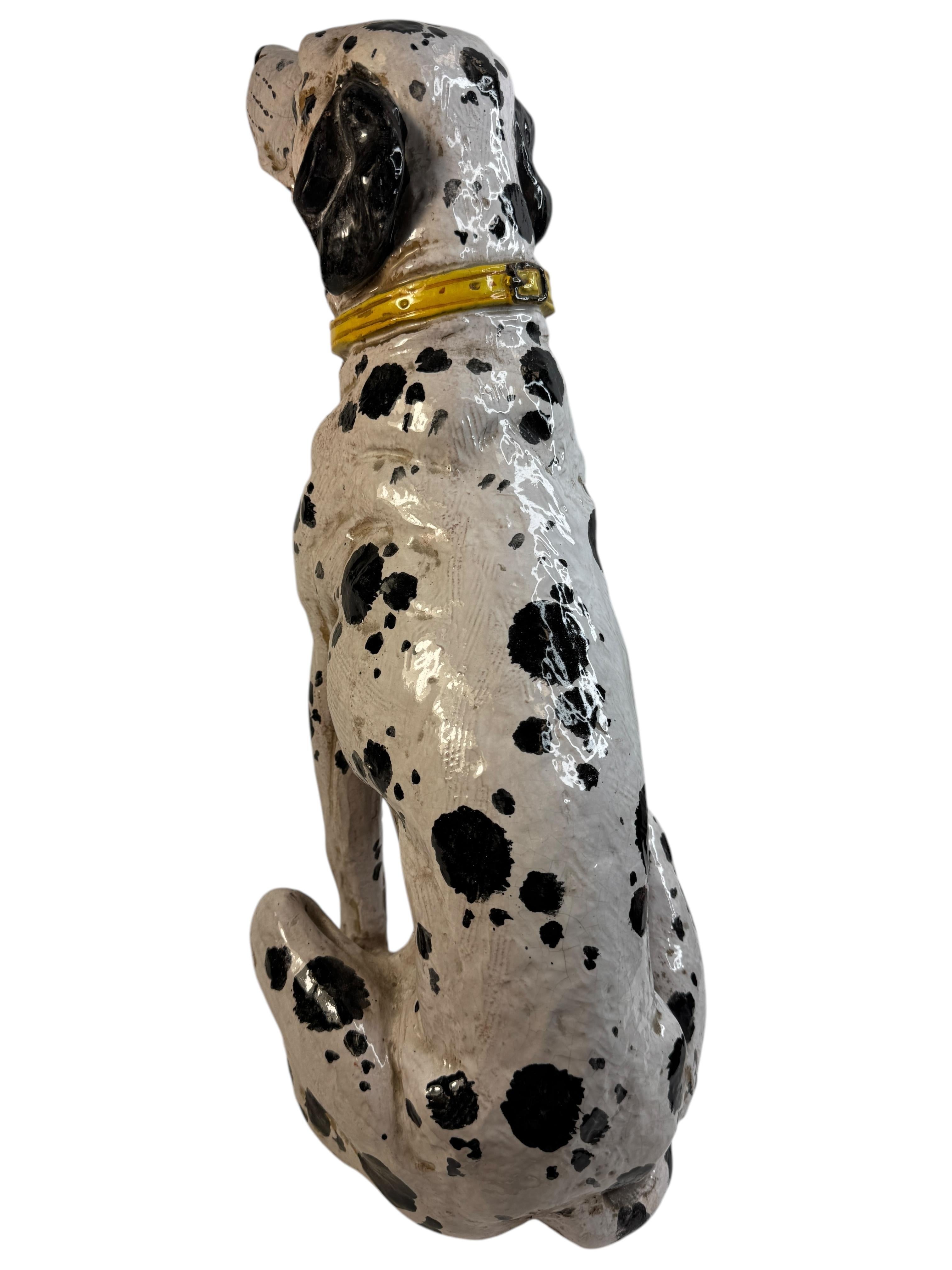 Majolica Statua di cane dalmata italiano in terracotta Vintage, Italia 1960 in vendita