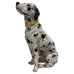 Italian Dalmatian Majolica Terracotta Dog Statue Figurine Vintage, Italy 1960s