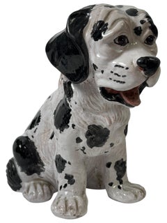 Italian Dalmatian Puppy Majolica Terracotta Dog Statue Figurine Vintage, 1960s