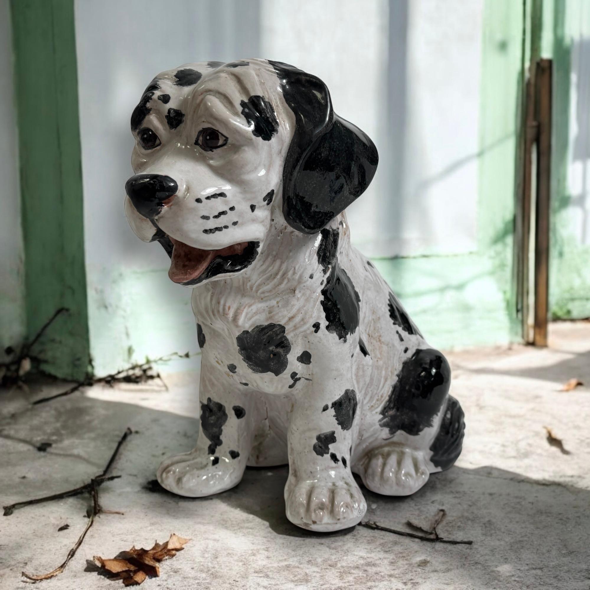 Fatto a mano Cucciolo dalmata italiano in terracotta statua di cane Vintage, anni '60 in vendita