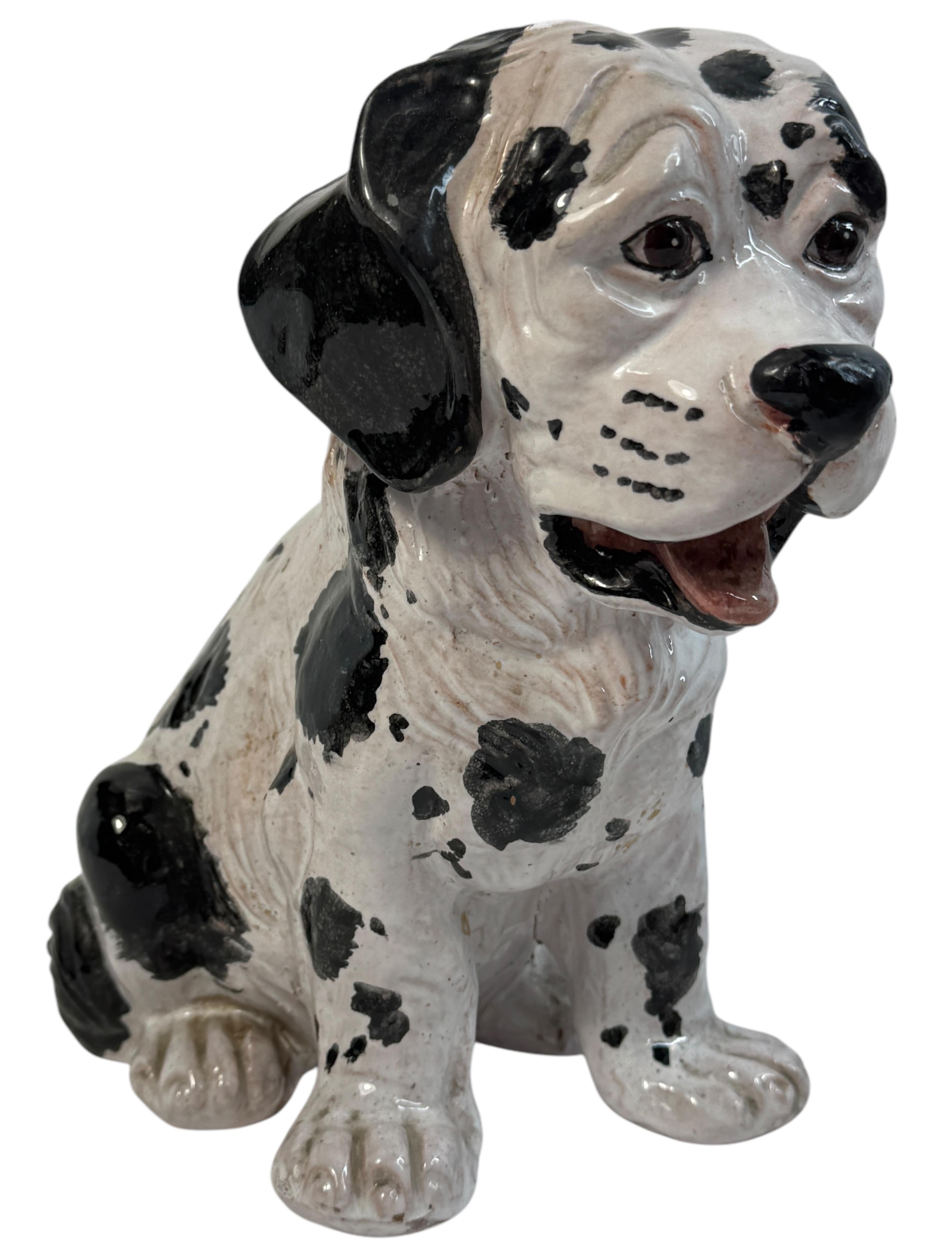 Majolica Cucciolo dalmata italiano in terracotta statua di cane Vintage, anni '60 in vendita