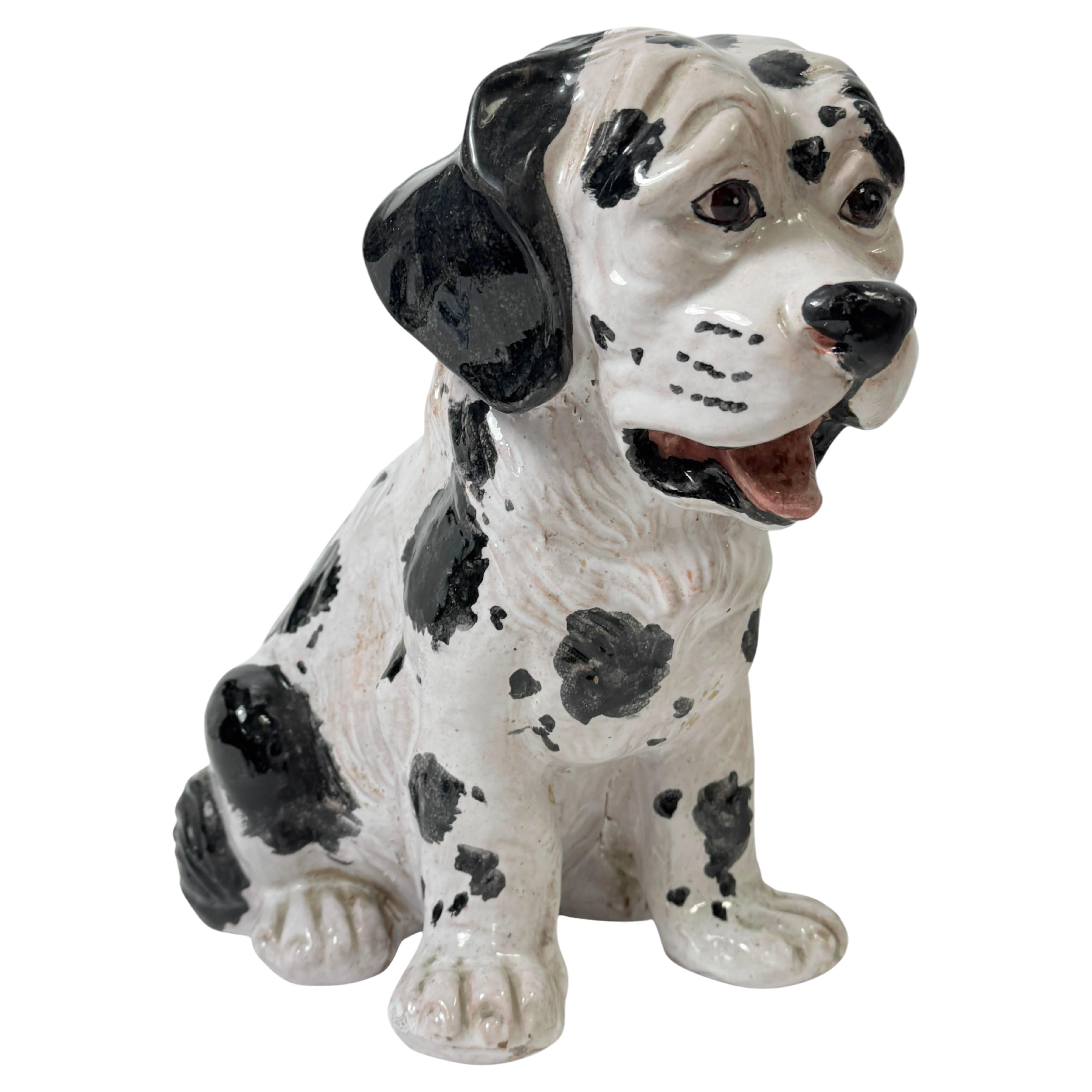 Cachorro dálmata italiano Estatuilla de perro de terracota mayólica Vintage, años 60