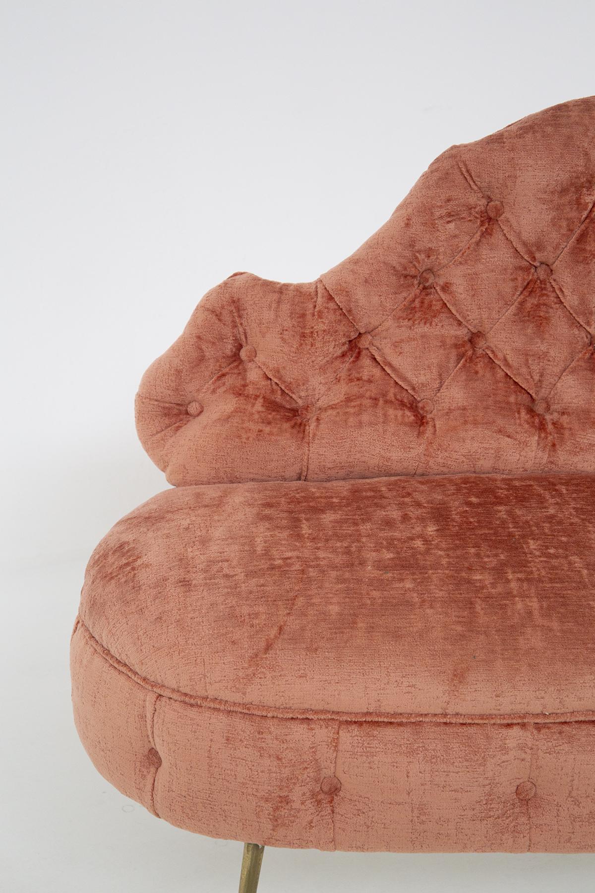Brass Italian Damask Fabric Capitonnè Sofa For Sale