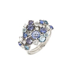 Italian Dangle Blue Sapphire Diamond Cocktail White 18k Gold Earrings for Her