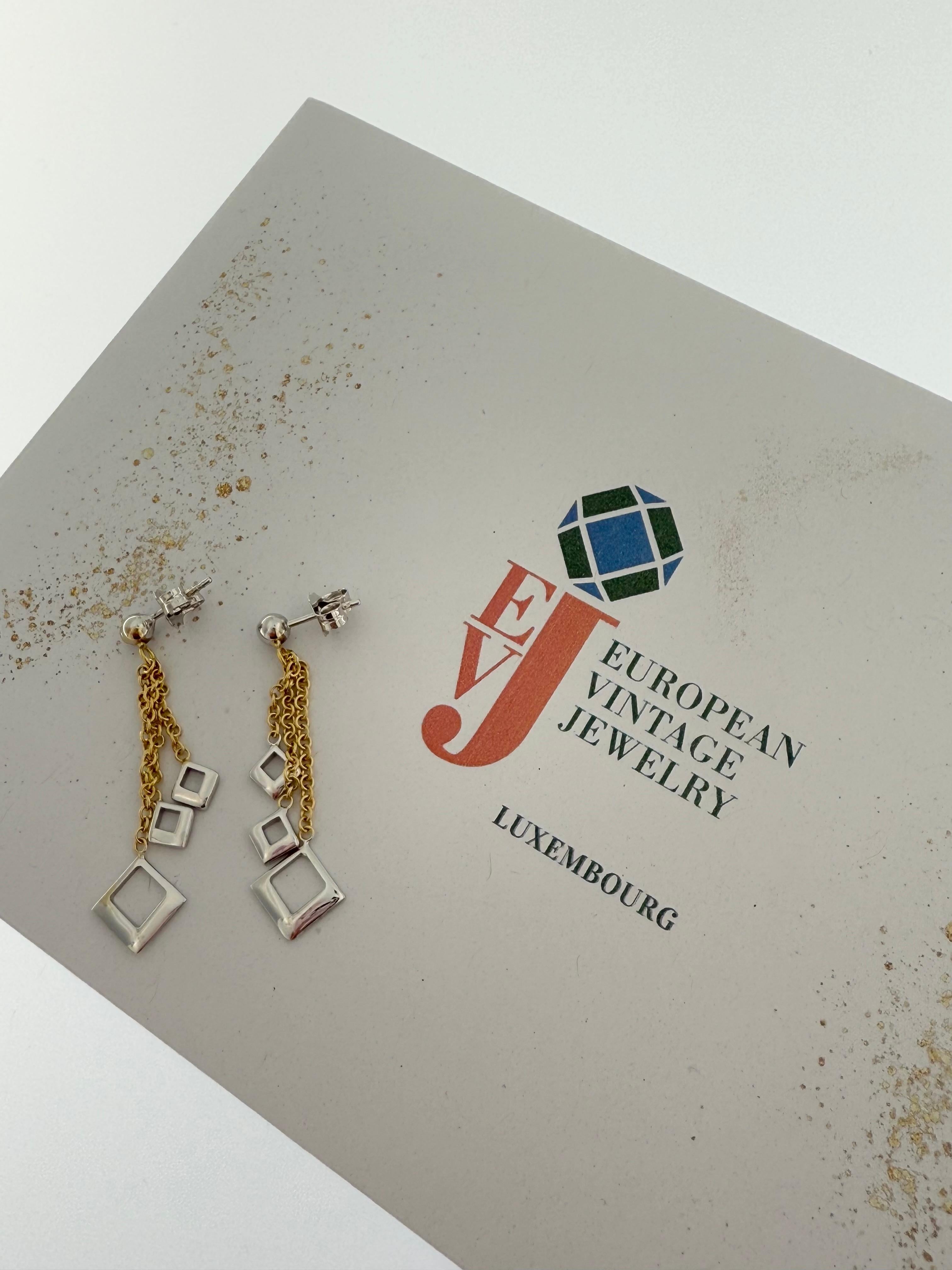 Italian Dangle Earrings Yellow and White Gold In Excellent Condition For Sale In Esch sur Alzette, Esch-sur-Alzette