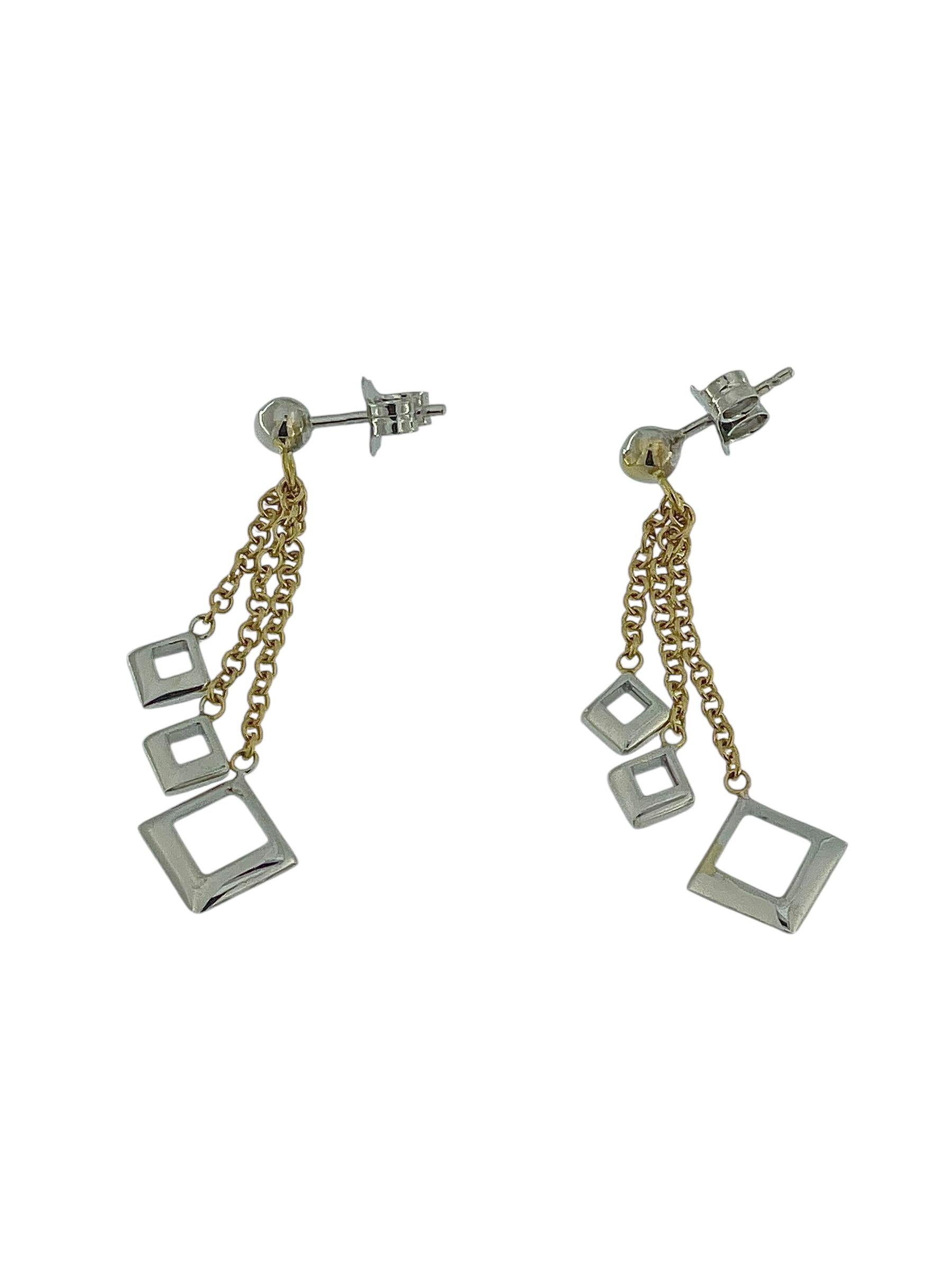 Women's Italian Dangle Earrings Yellow and White Gold For Sale