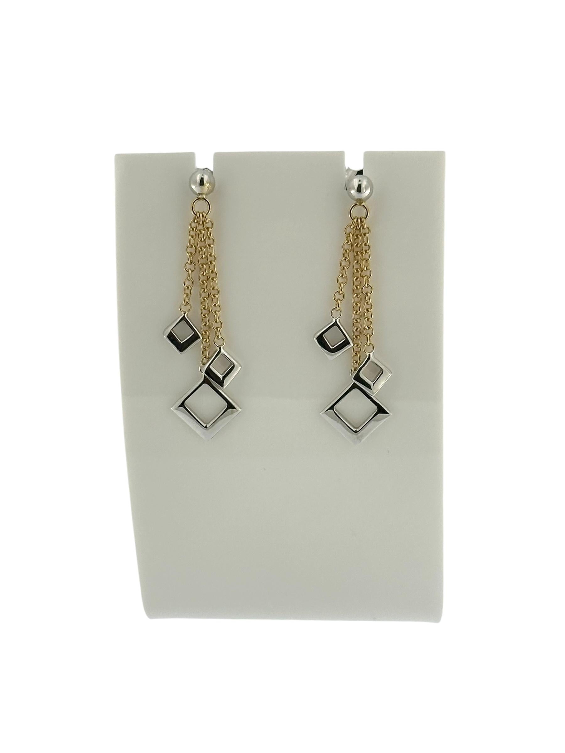 Italian Dangle Earrings Yellow and White Gold For Sale 1