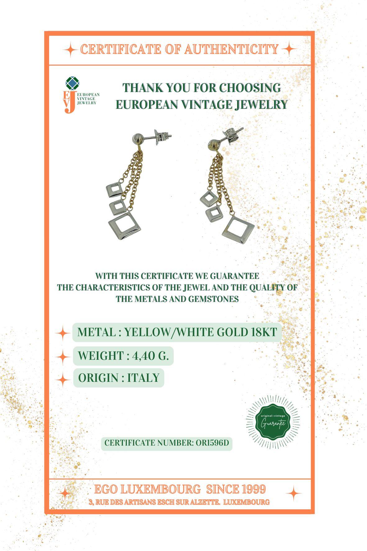 Italian Dangle Earrings Yellow and White Gold For Sale 2