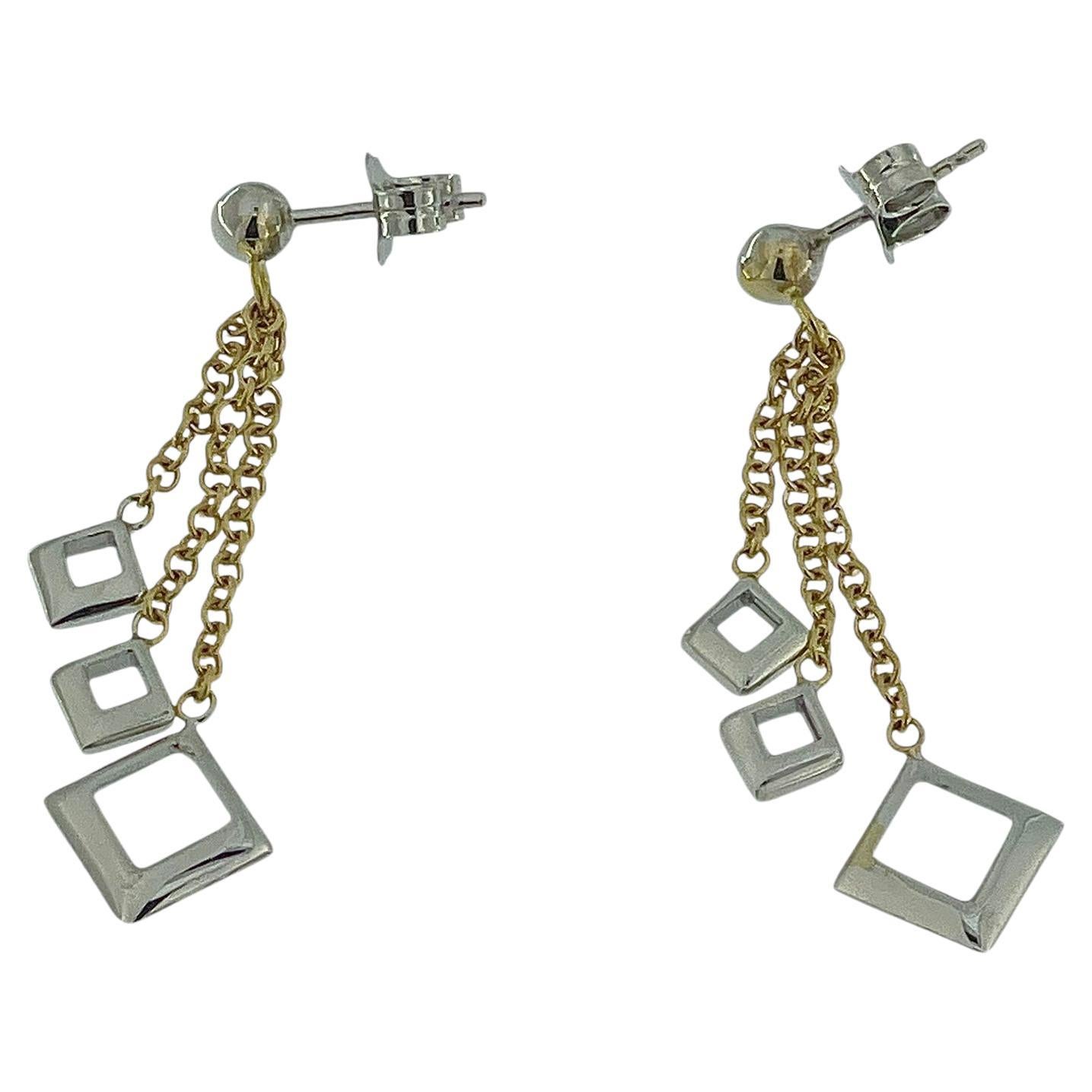 Pendientes Colgantes Italianos Oro Amarillo y Blanco