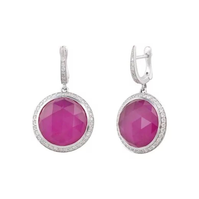 Modern Italian Dangle Rockstone Ruby Diamond Cocktail White Gold 18k Earrings for Her For Sale