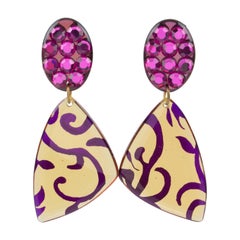 Italian Dangling Lucite Clip-on Earrings Fuchsia Pink and Applejuice