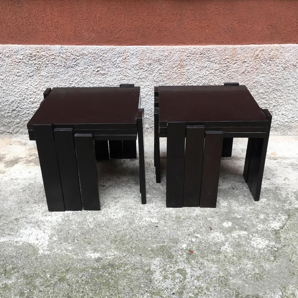 Space Age Italian Dark Brown Color Lacquered Wood Coffee Tables, 1970s