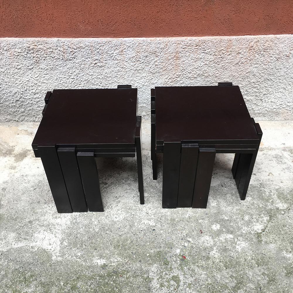 Italian Dark Brown Color Lacquered Wood Coffee Tables, 1970s In Good Condition In MIlano, IT