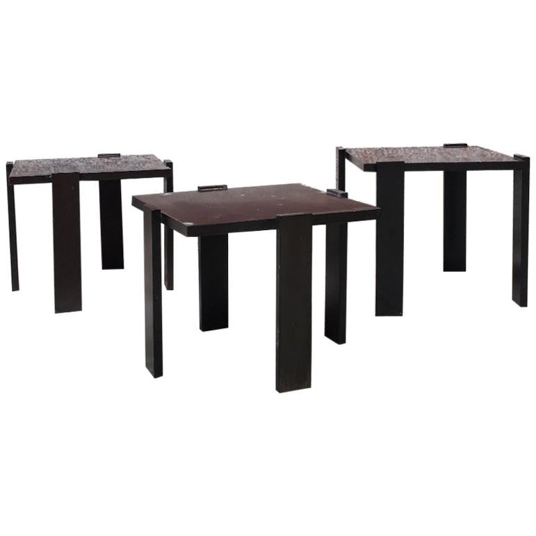 Italian Dark Brown Color Lacquered Wood Coffee Tables, 1970s