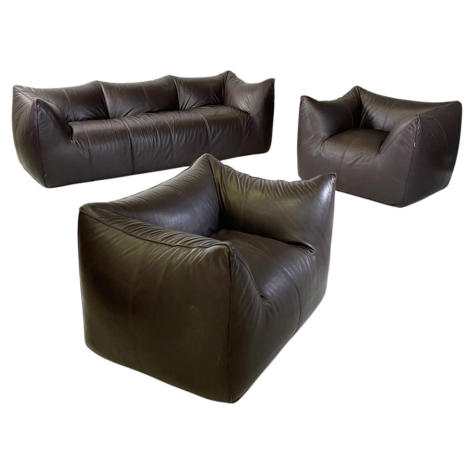 Italian Dark Brown Sofa and Armchairs Le Bambole by Mario Bellini for B&B, 1970s