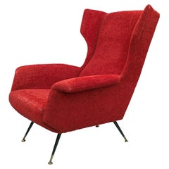 Vintage Italian dark crimson velvet & brass 1950s Wingback armchair