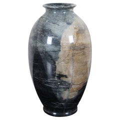 Italian Dark Gray Natural Marble Swirl Polished Stone Flower Vase Urn Heavy