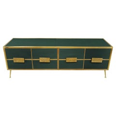 Aparador Buffet Italiano Verde Oscuro con Cristal de Murano 'Grisinato' y Latón