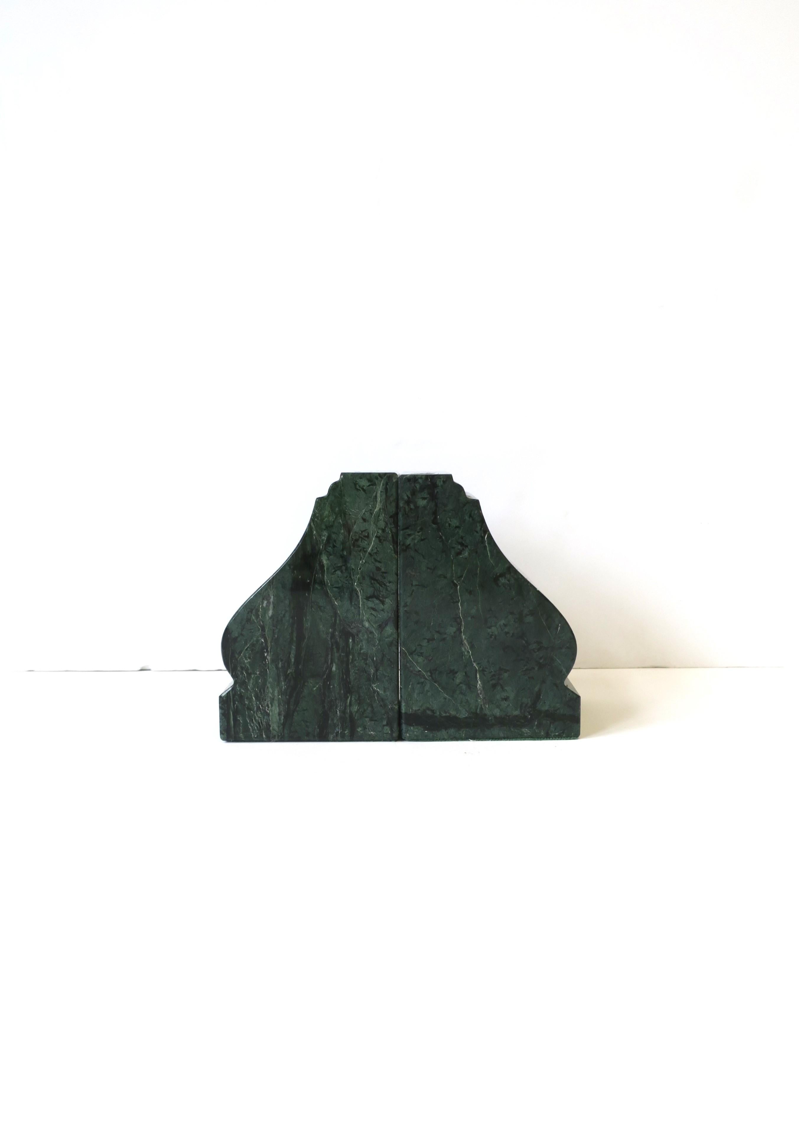 Late 20th Century Italian Verde Dark Green Marble Bookends, Pair For Sale