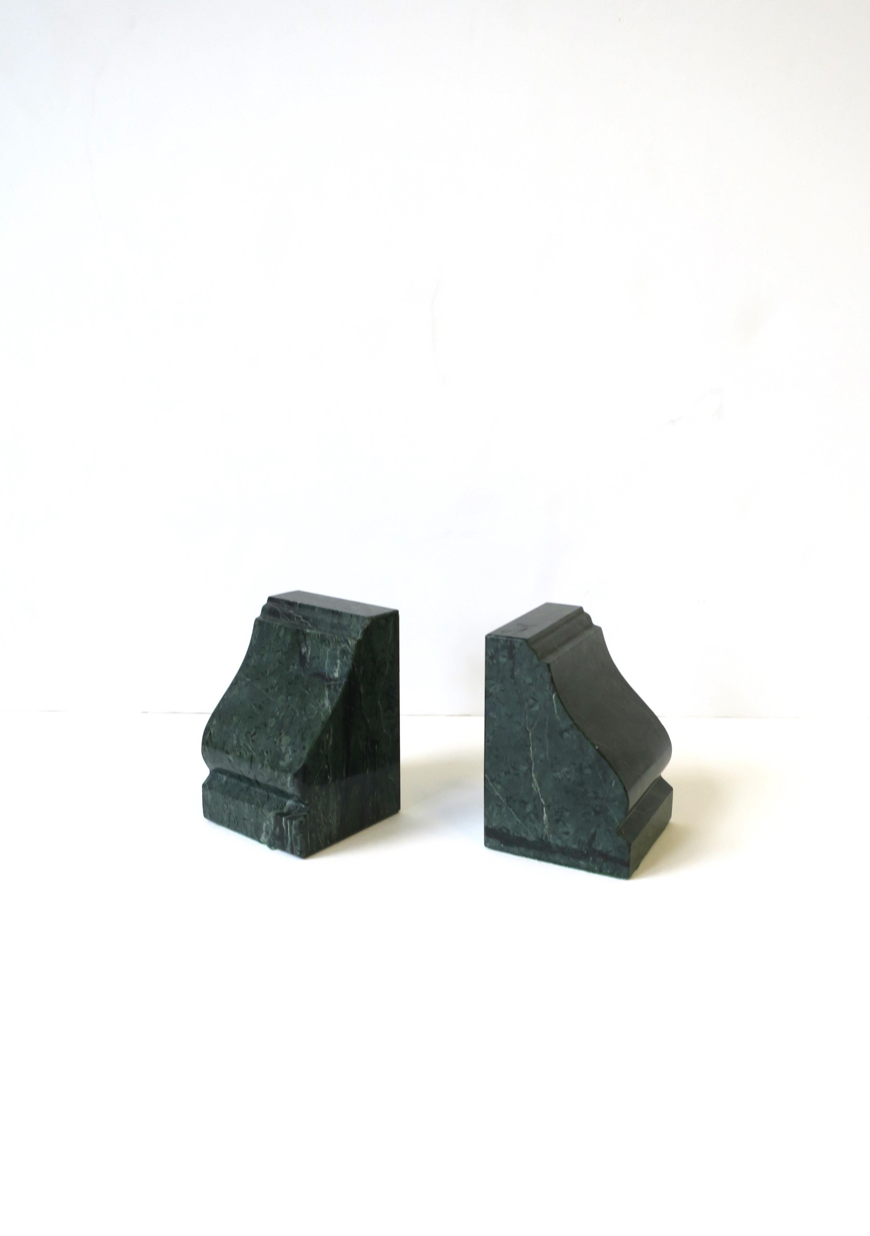 Italian Verde Dark Green Marble Bookends, Pair For Sale 1