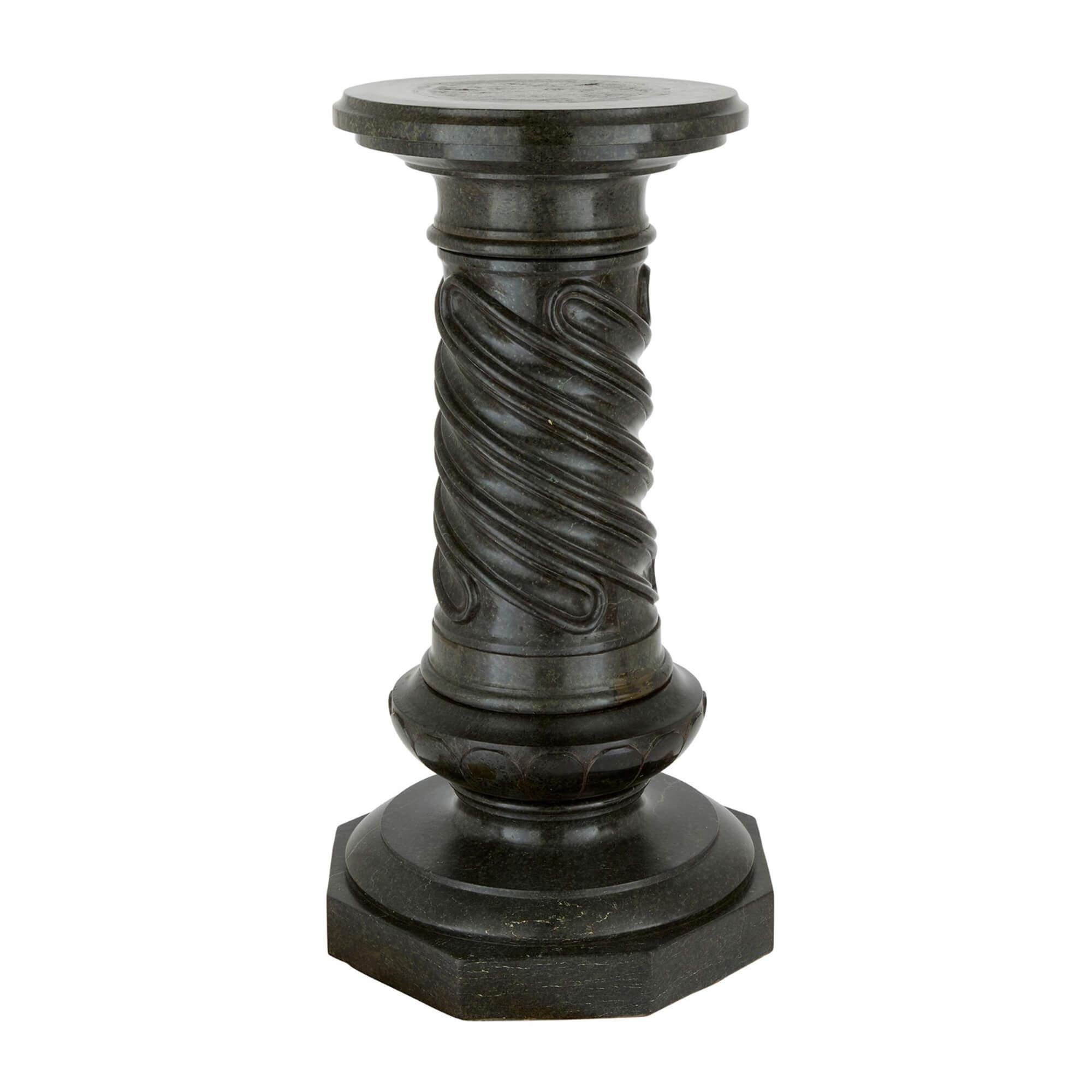 Italian Dark Green Serpentine Marble Pedestal Column For Sale at 1stDibs
