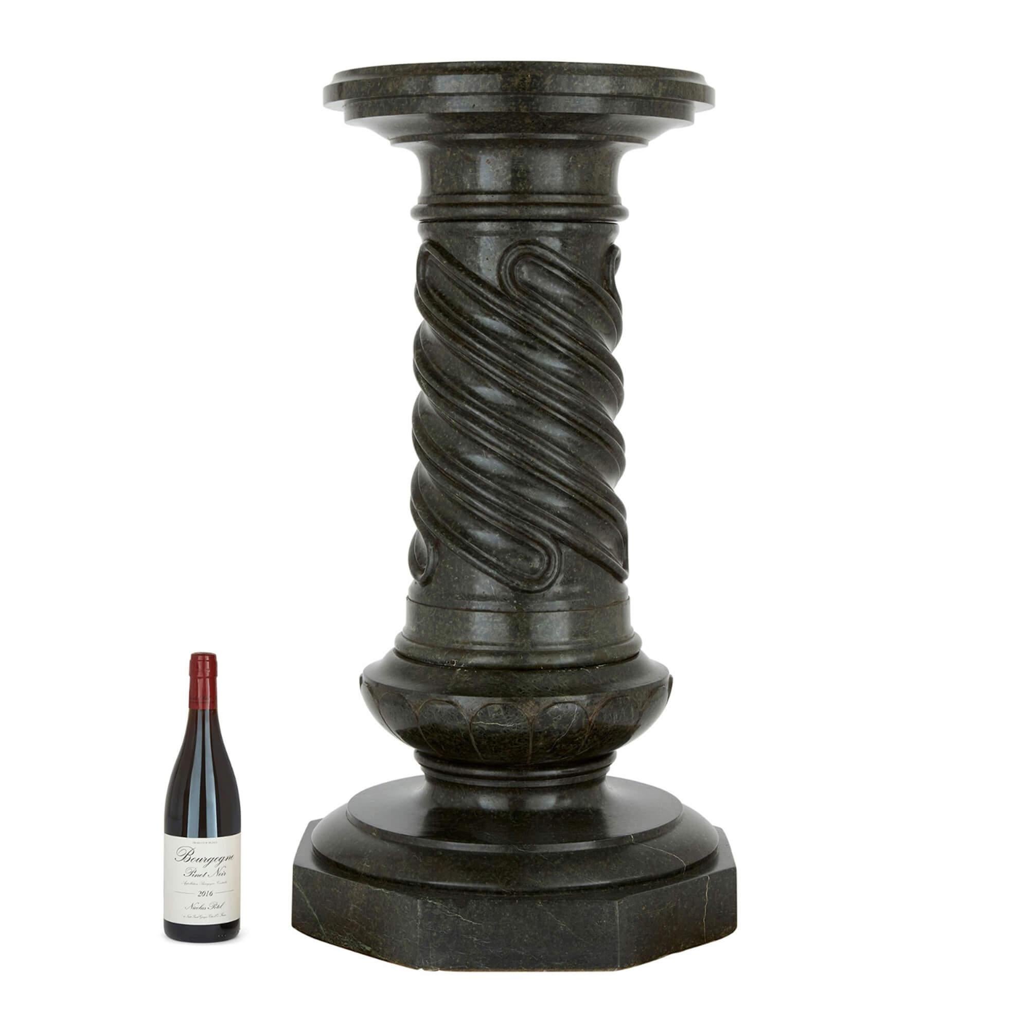 Italian Dark Green Serpentine Marble Pedestal Column For Sale at 1stDibs