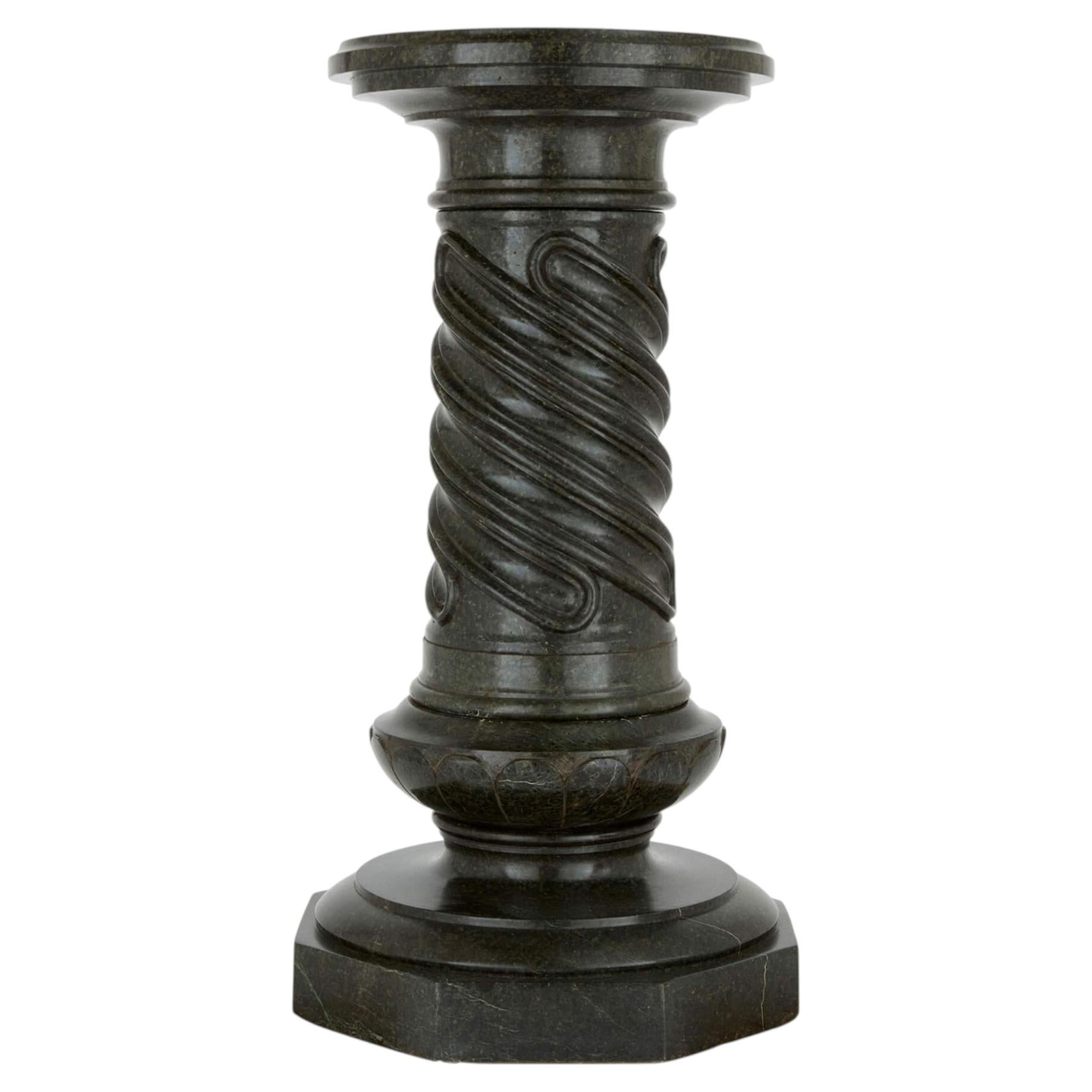 Italian Dark Green Serpentine Marble Pedestal Column