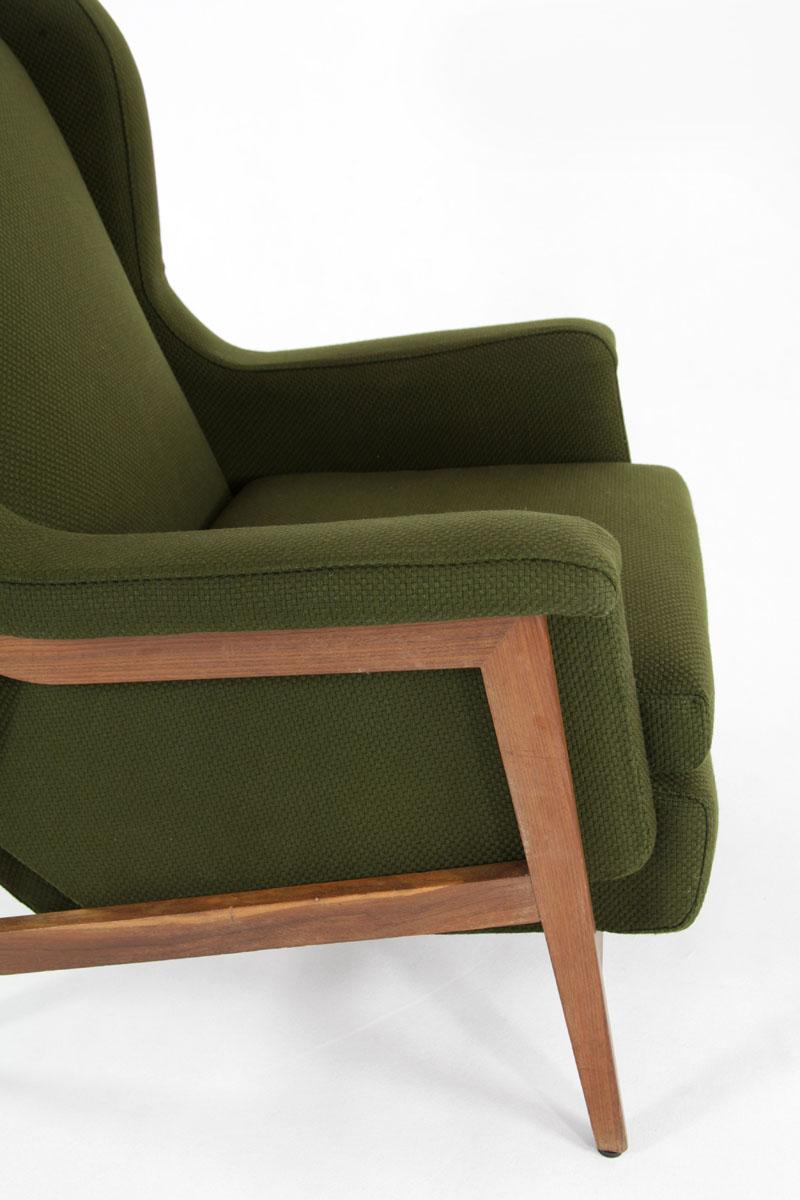 Italian Dark Olive Green Wingchair in the Manner of Gianfranco Frattini For Sale 9