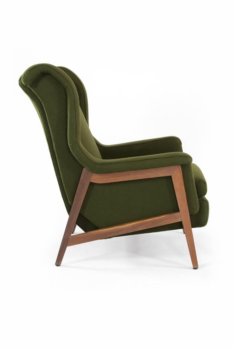 Fabric Italian Dark Olive Green Wingchair in the Manner of Gianfranco Frattini For Sale