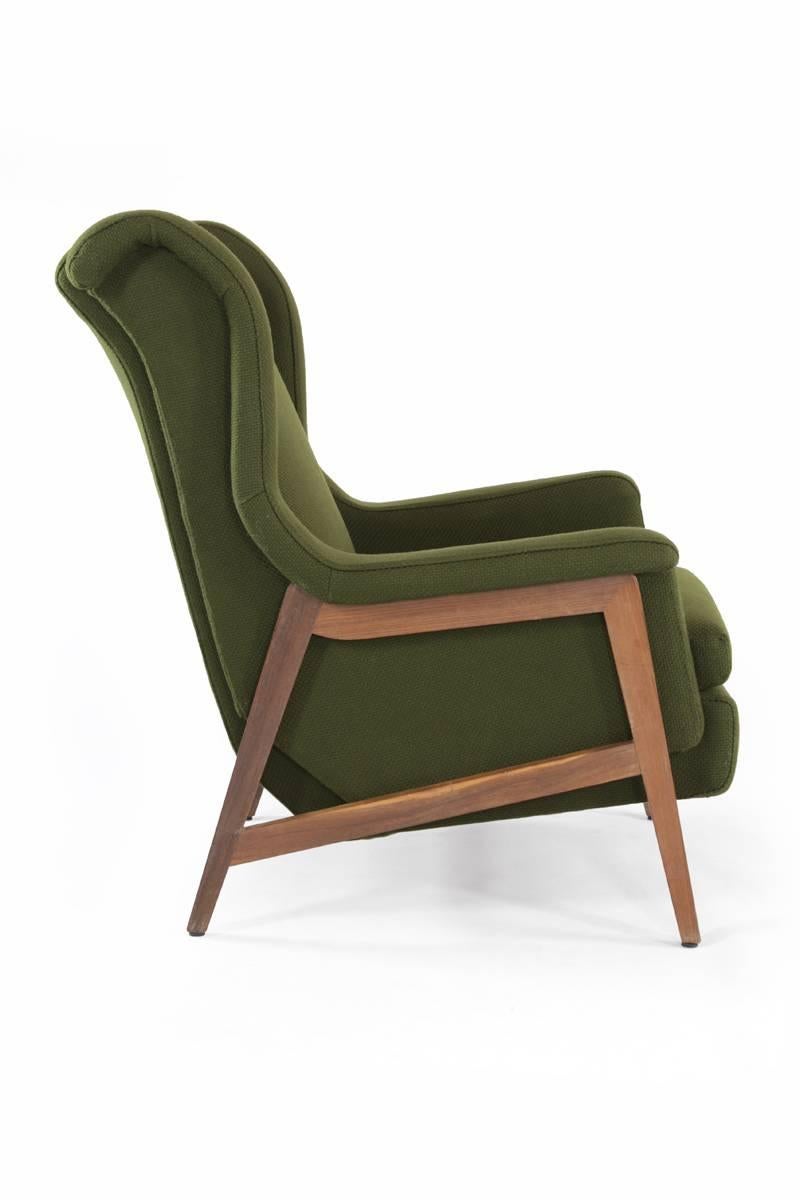 Italian Dark Olive Green Wingchair in the Manner of Gianfranco Frattini For Sale 1
