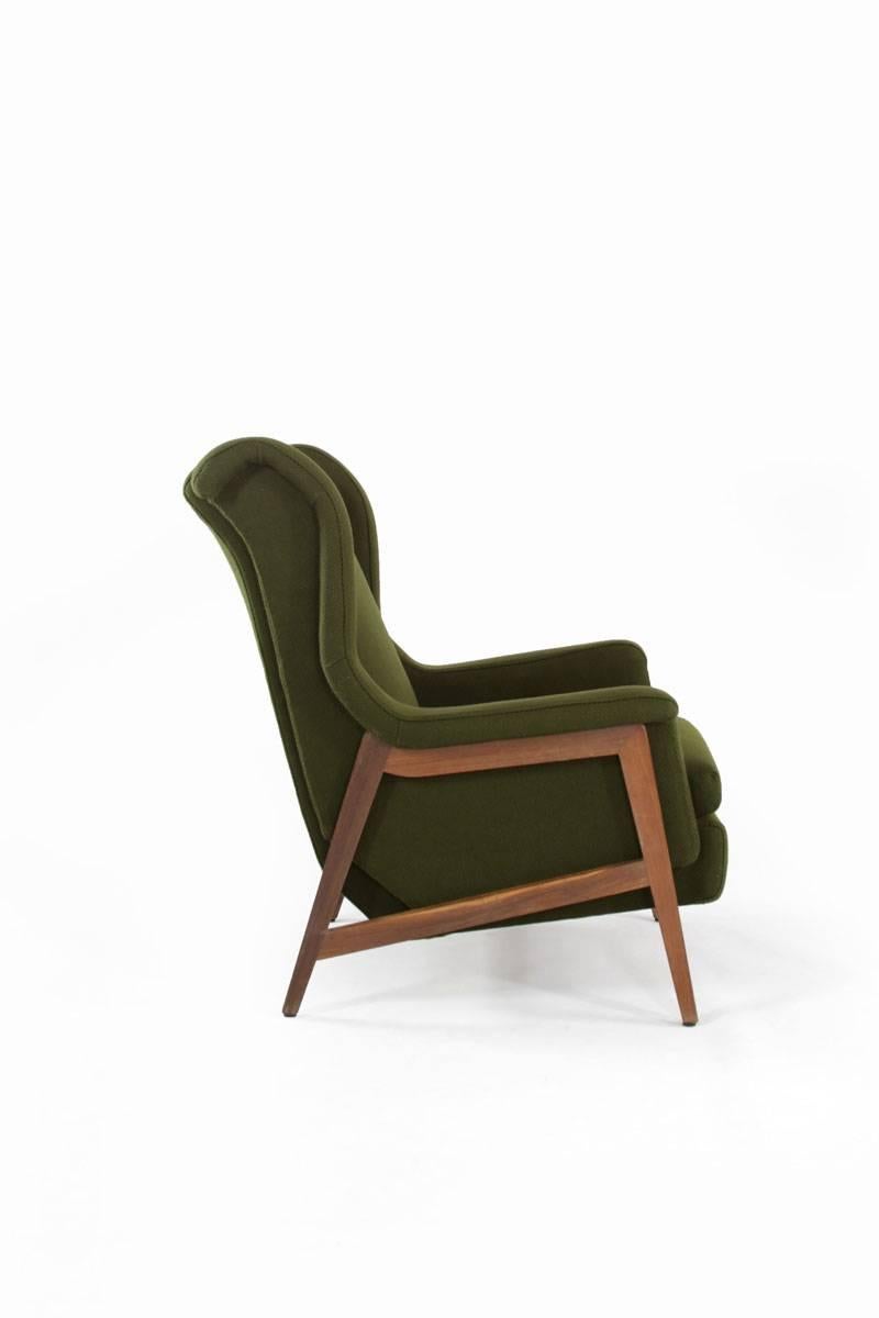 Italian Dark Olive Green Wingchair in the Manner of Gianfranco Frattini For Sale 2