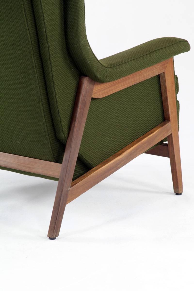 Italian Dark Olive Green Wingchair in the Manner of Gianfranco Frattini For Sale 3