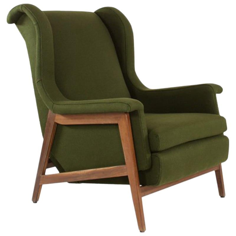 Italian Dark Olive Green Wingchair in the Manner of Gianfranco Frattini For Sale