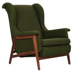 Italian Dark Olive Green Wingchair in the Manner of Gianfranco Frattini