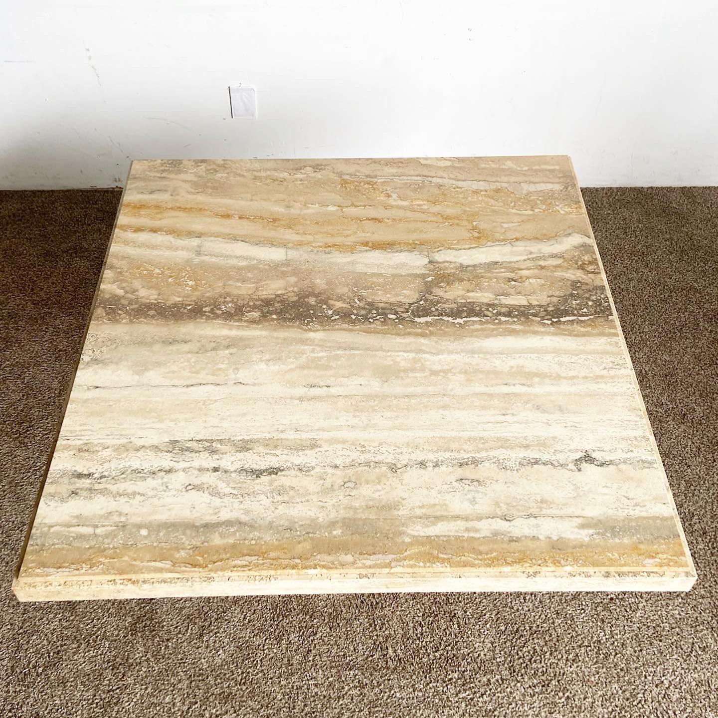 Late 20th Century Italian Dark Travertine State Top Dining Table With Sculpted Pedestal Base