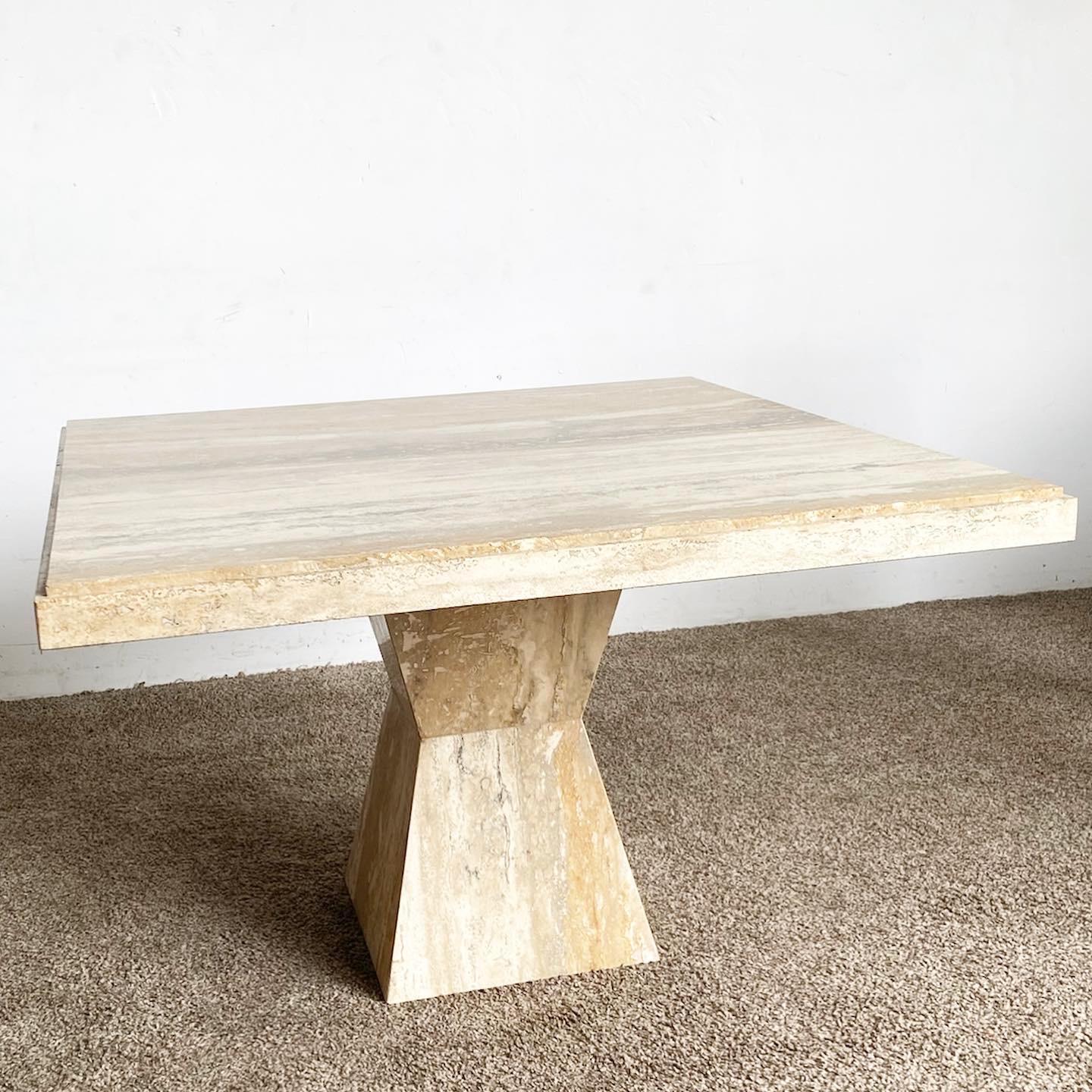 Italian Dark Travertine State Top Dining Table With Sculpted Pedestal Base 2