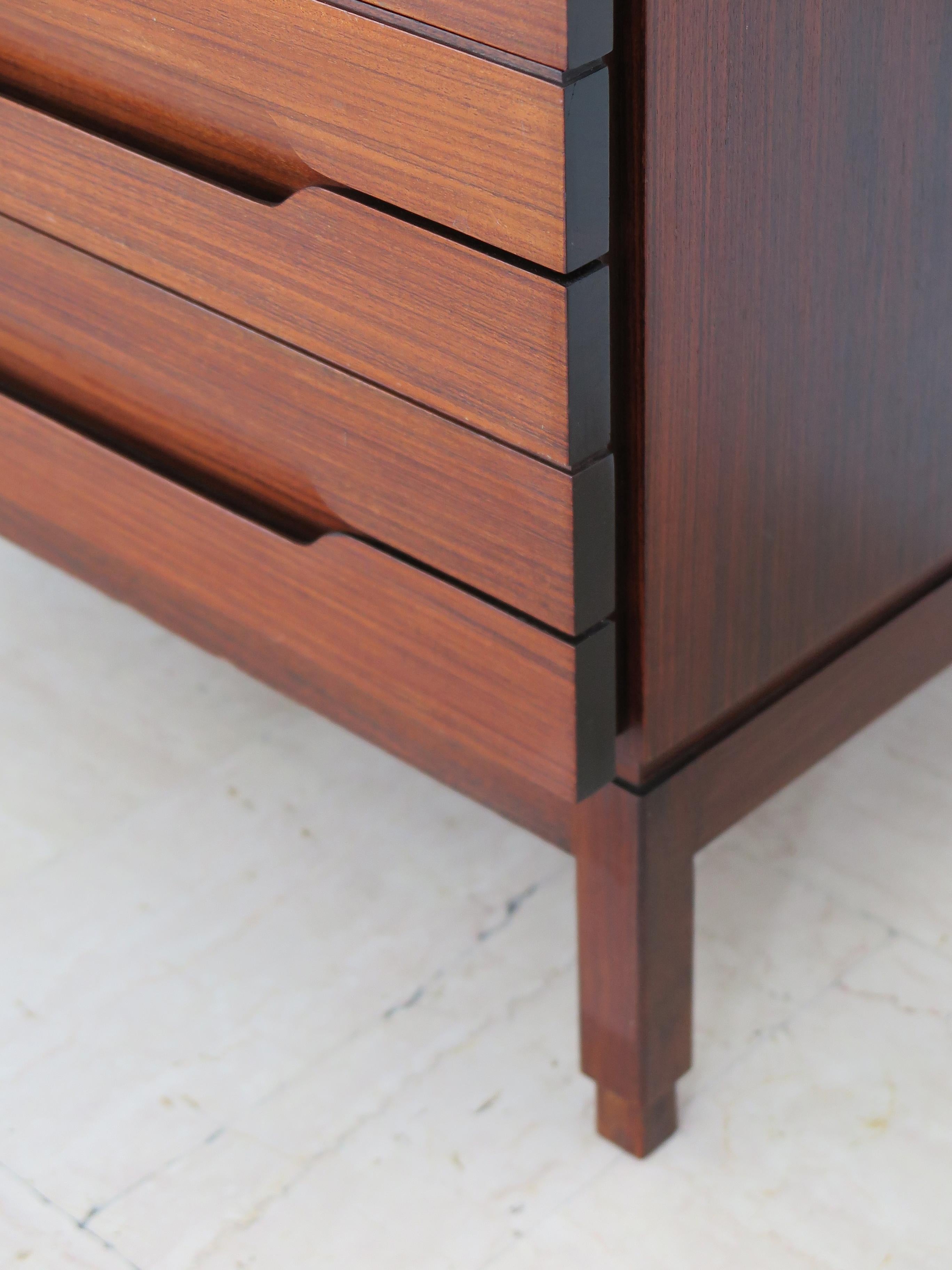 Italian Dark Wood Midcentury Modern Design Cabinet Chest of Drawers 1960s For Sale 7