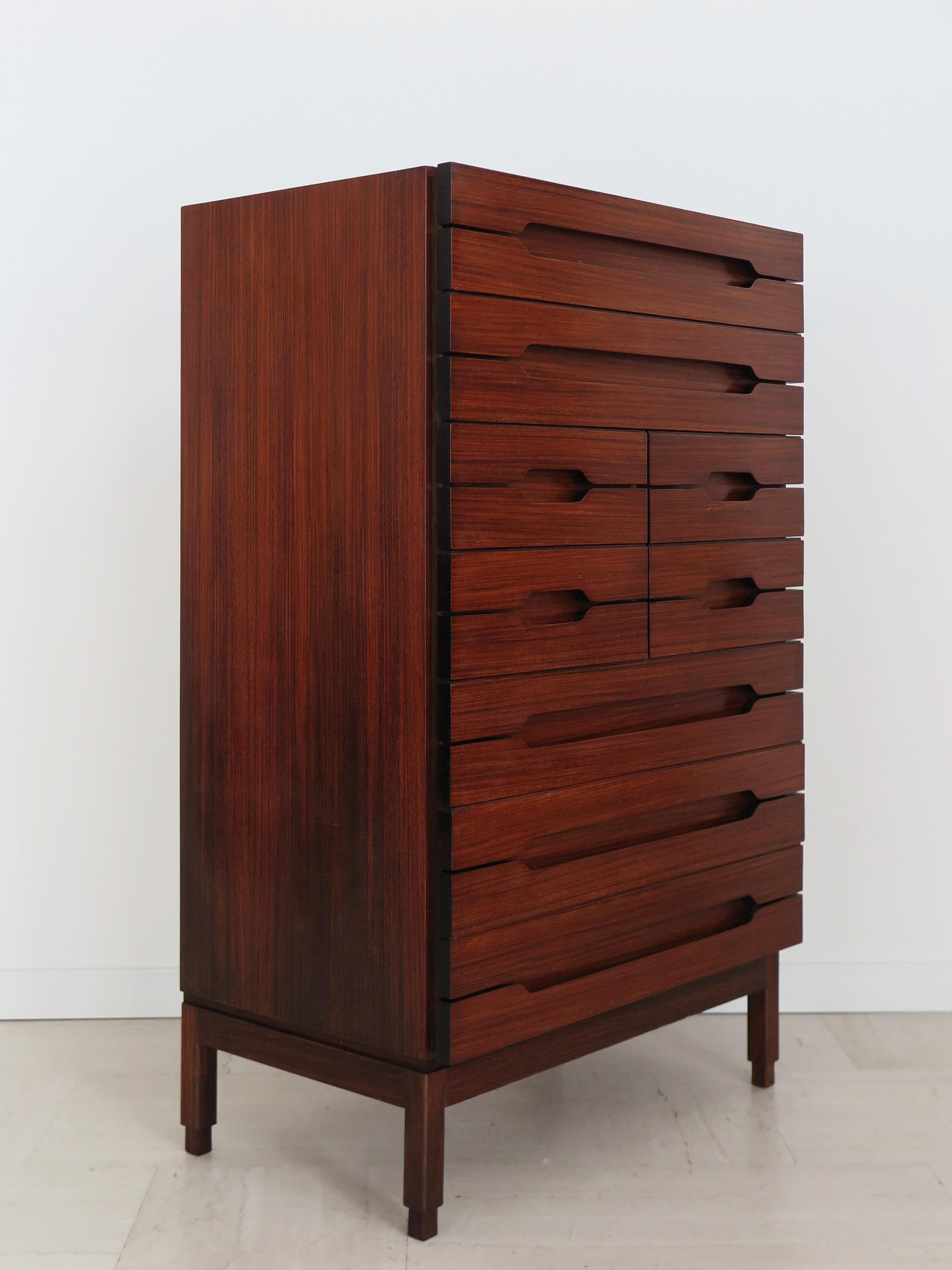 Mid-Century Modern Italian Dark Wood Midcentury Modern Design Cabinet Chest of Drawers 1960s For Sale