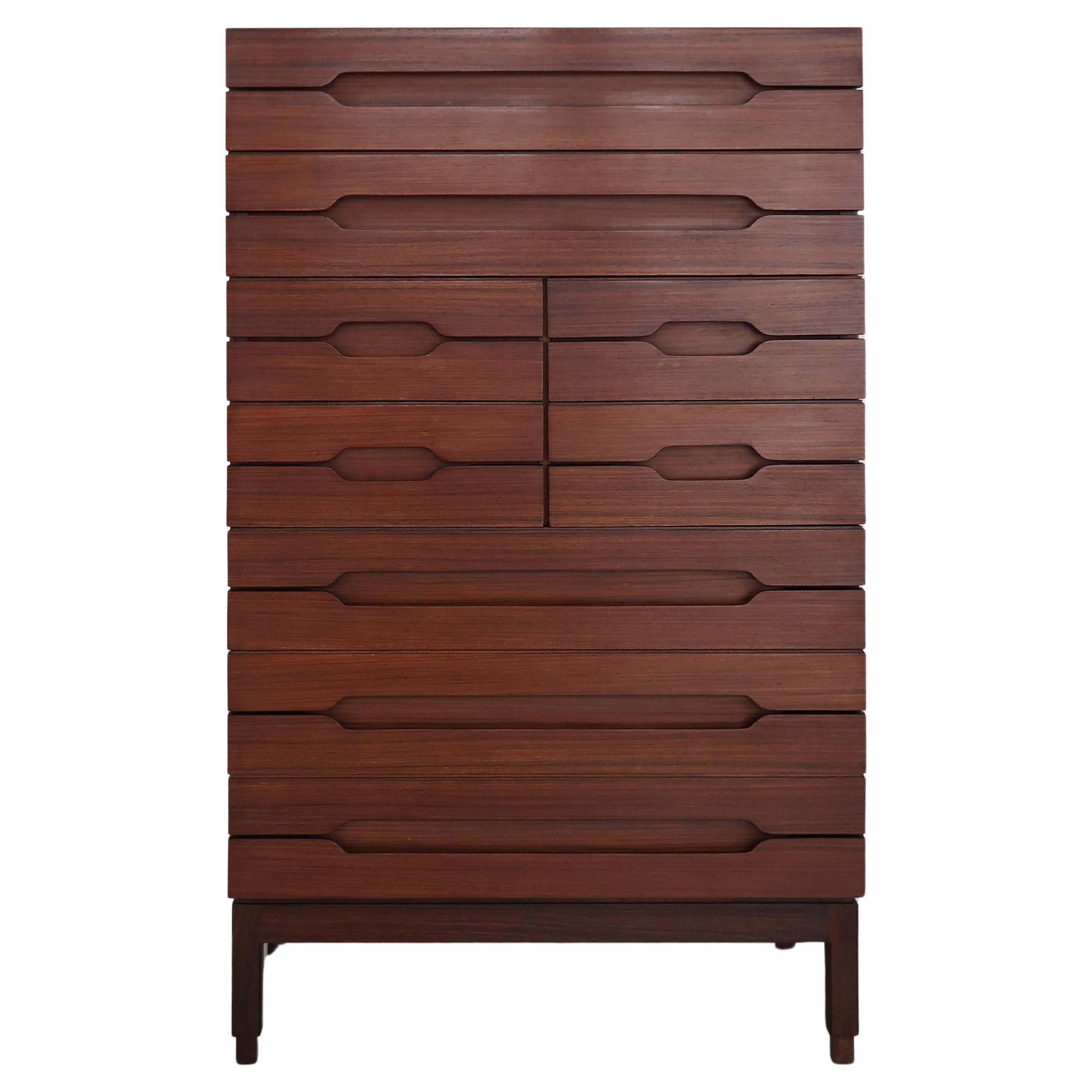 Italian Dark Wood Midcentury Modern Design Cabinet Chest of Drawers 1960s For Sale