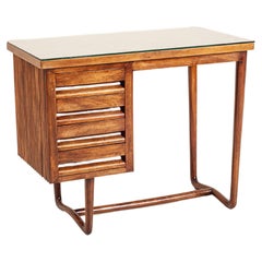 Italian Dattilo 'Grissinato' Desk Made in Walnut with Carved Legs and Glass Top