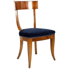 Italian Deco Blue Velvet and Wood 1930s Chair in the Style of Domus Nova