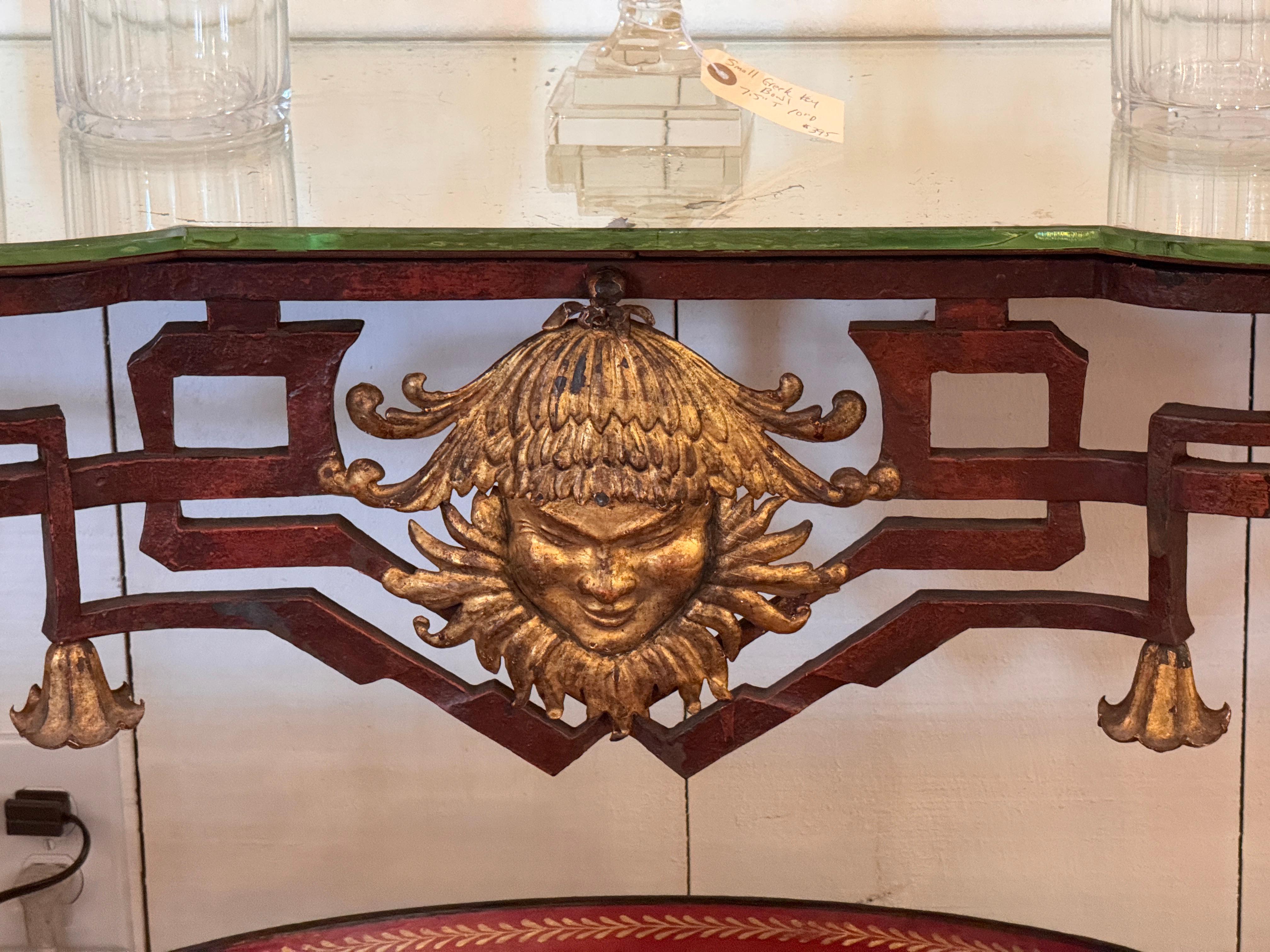 Italian Deco Console Table With Iron Base and Mirrored Top In Good Condition For Sale In Charlottesville, VA