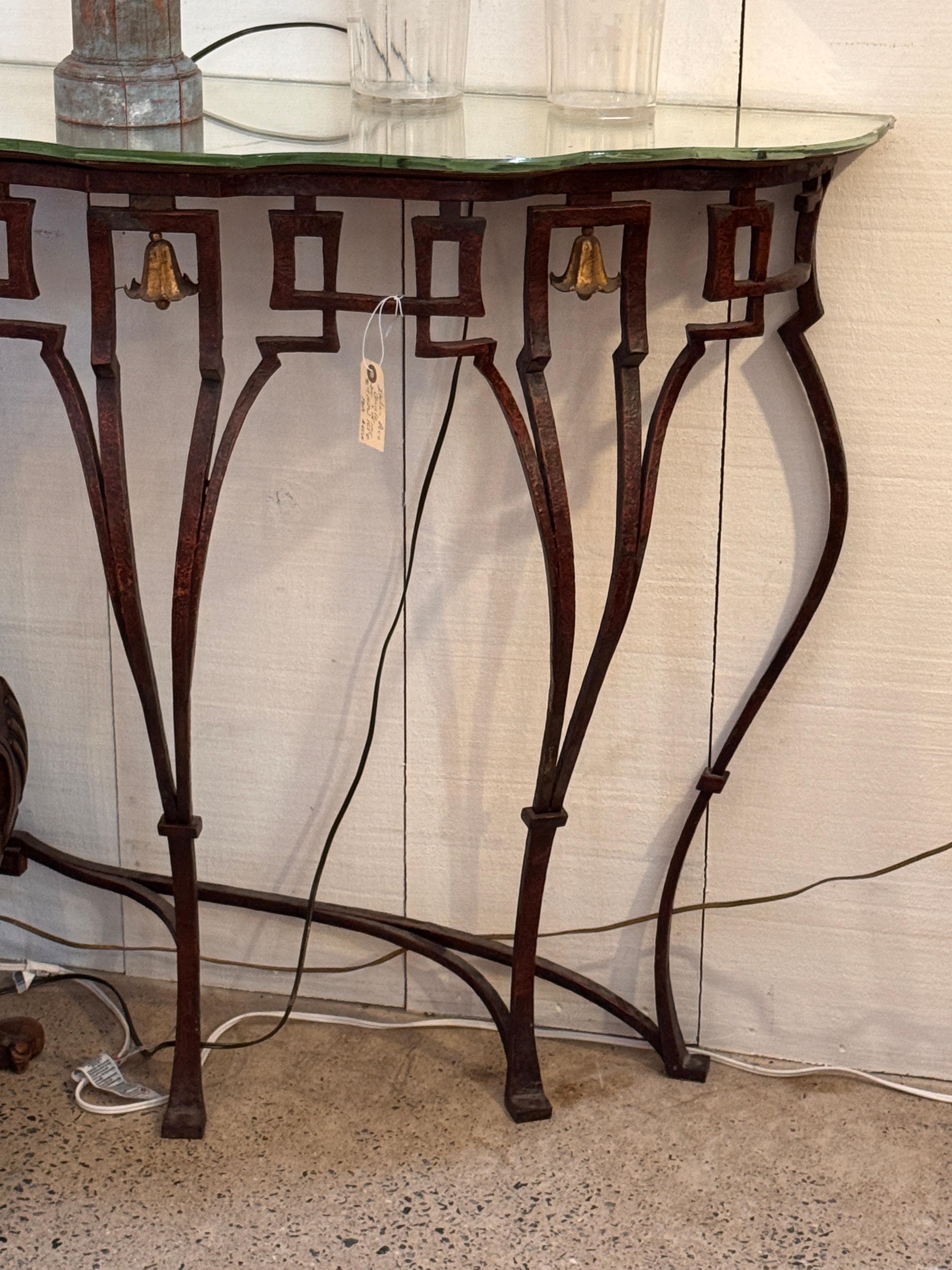 Italian Deco Console Table With Iron Base and Mirrored Top For Sale 2