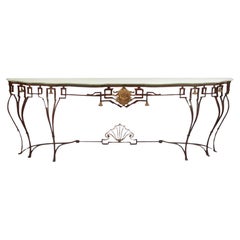Italian Deco Console Table With Iron Base and Mirrored Top