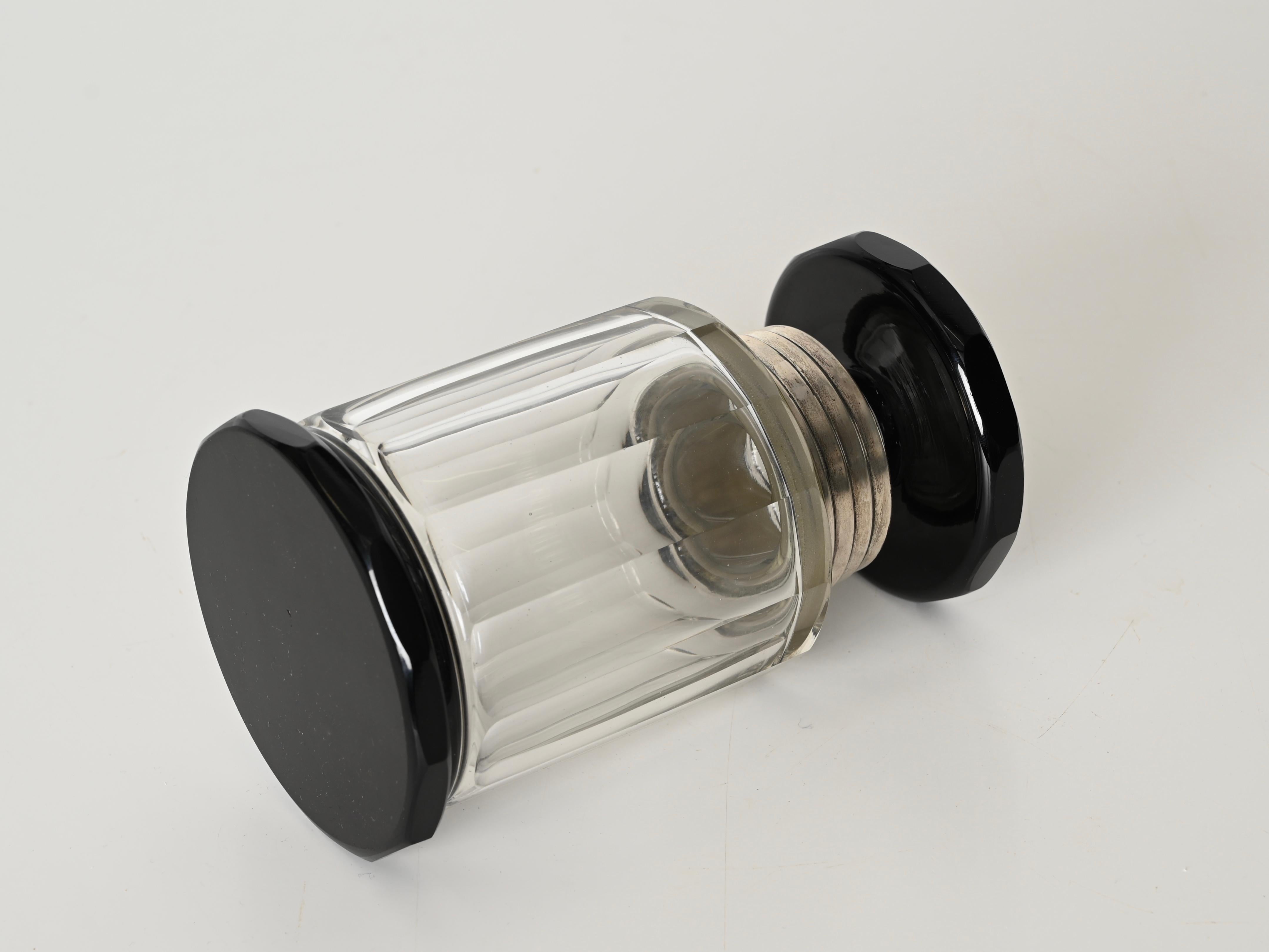 Italian Deco Crystal Box or Vase with Silver Lid, Italy, 1930s For Sale 4
