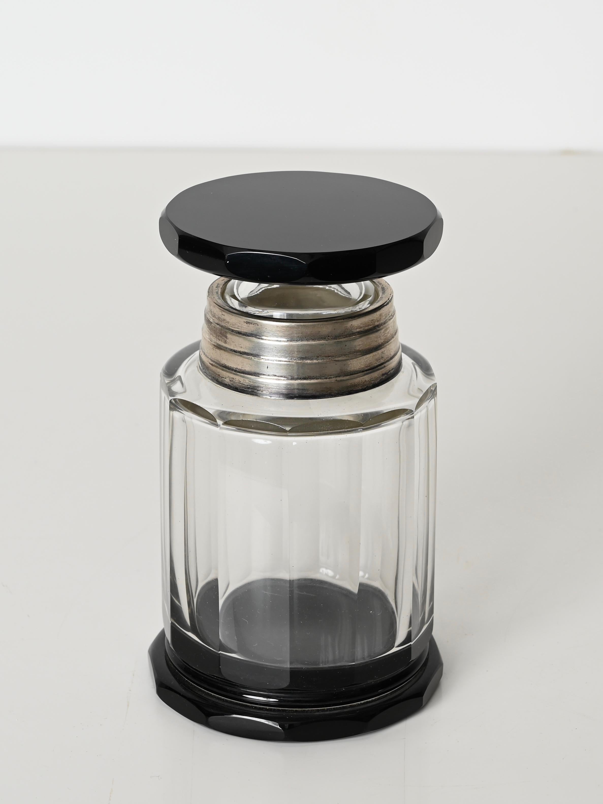 Italian Deco Crystal Box or Vase with Silver Lid, Italy, 1930s For Sale 5