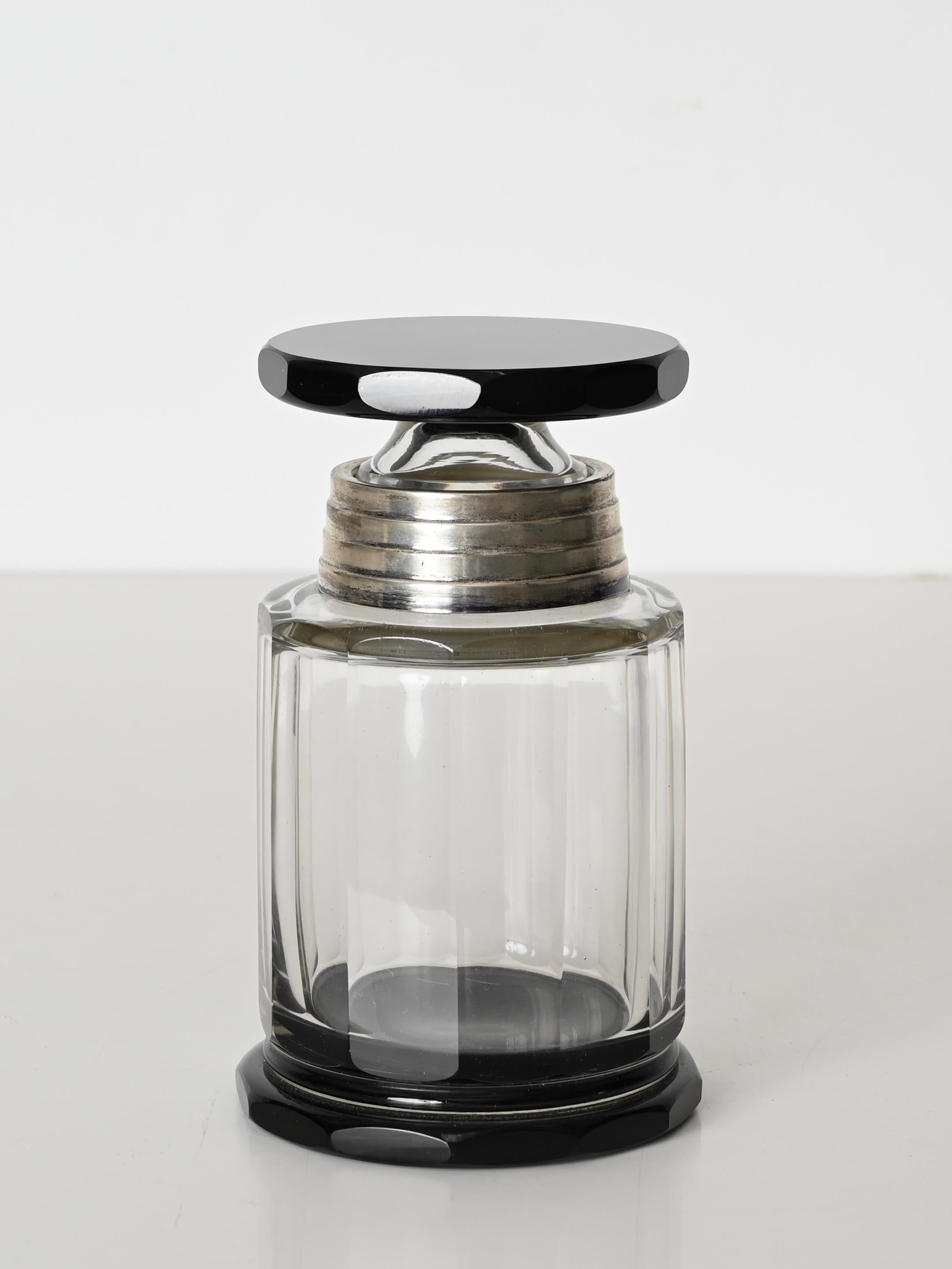 Hand-Crafted Italian Deco Crystal Box or Vase with Silver Lid, Italy, 1930s For Sale