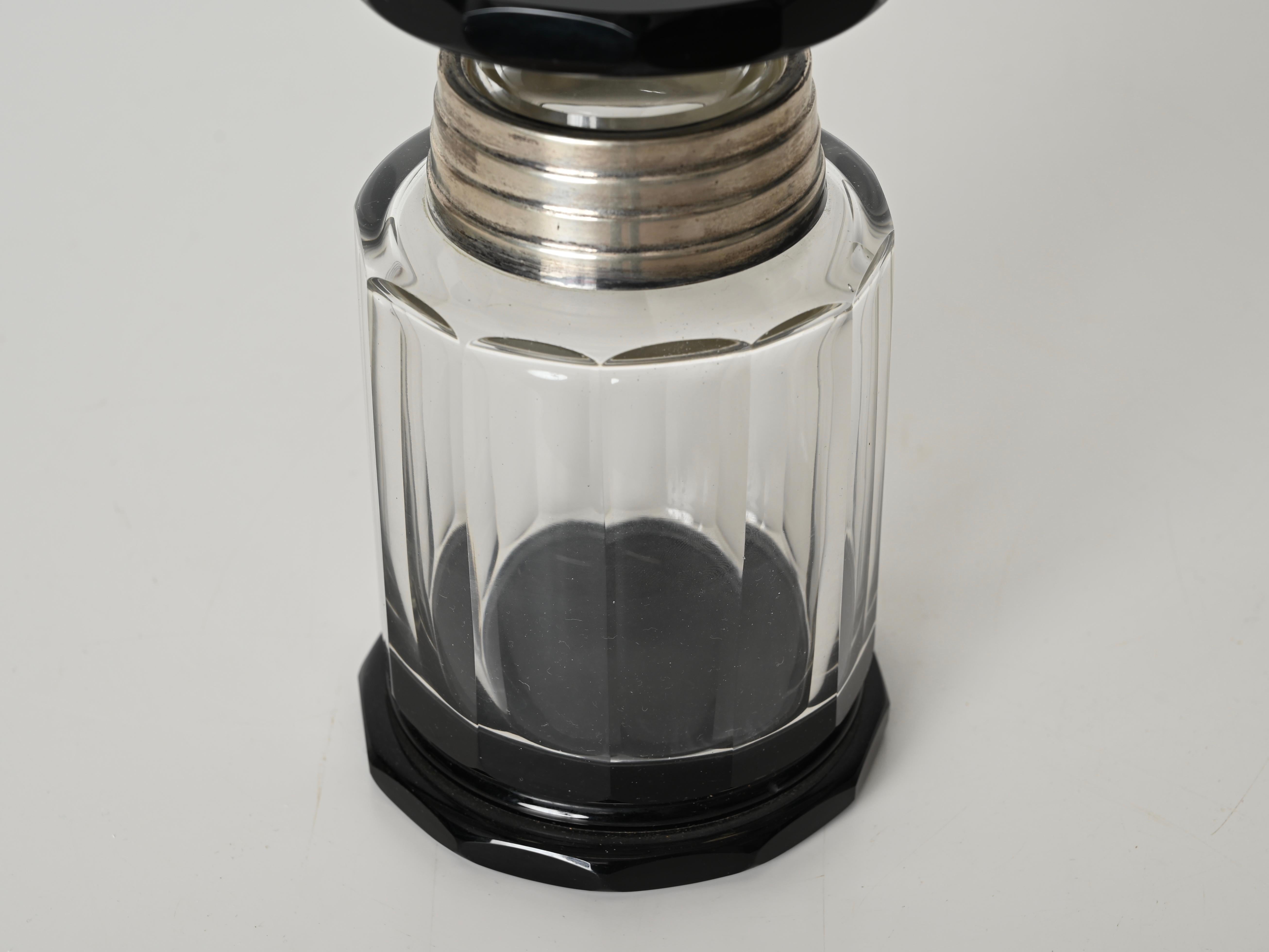 Italian Deco Crystal Box or Vase with Silver Lid, Italy, 1930s For Sale 1